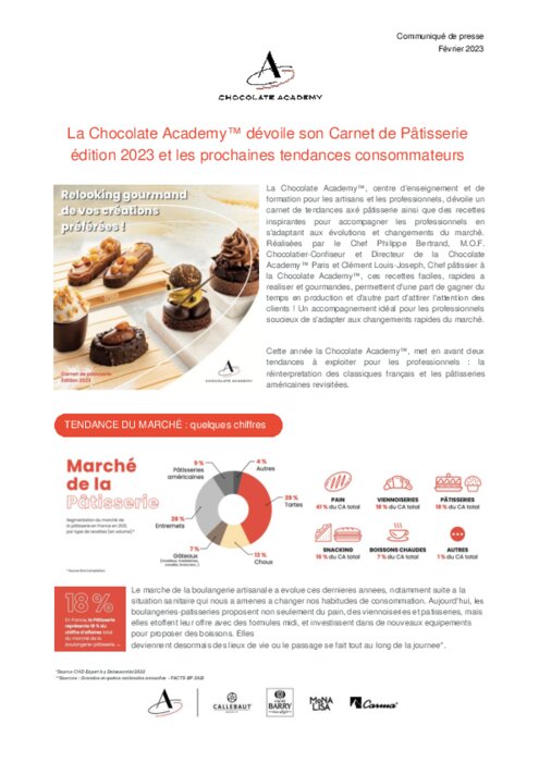 La Chocolate Academy présente le Carnet de pâtisserie 2023